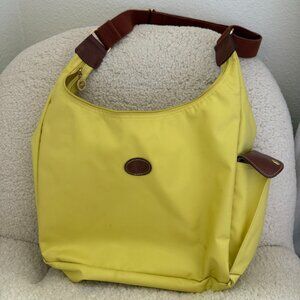 Longchamp Le Pliage Hobo Shoulder Bag – Yellow Nylon with Brown Strap